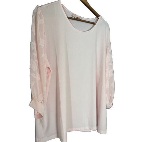 Philosophy Womens‎ Blouse Plus Size 3X Pink Sheer Butterfly Design Peasant Fairy - Picture 1 of 6